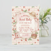 Strawberry bow baby shower First Berry Sweet Kaart (Staand voorkant)