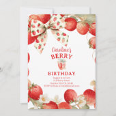 Strawberry Bow Girls Berry First Birthday Kaart (Voorkant)