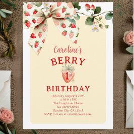 Strawberry Bow Girls Berry First Birthday Kaart