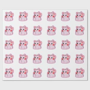 Strawberry Bow Roze Kat – Schattigee Cartoon Ontwe Cadeaupapier