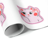 Strawberry Bow Roze Kat – Schattigee Cartoon Ontwe Cadeaupapier (Rol Hoek)