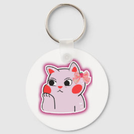Strawberry Bow Roze Kat – Schattigee Cartoon Ontwe Sleutelhanger