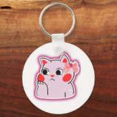Strawberry Bow Roze Kat – Schattigee Cartoon Ontwe Sleutelhanger (Voorkant)