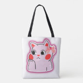 Strawberry Bow Roze Kat – Schattigee Cartoon Ontwe Tote Bag (Achterkant)