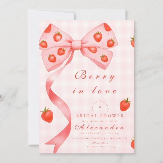 Strawberry Bow Vrijgezellenfeest Kaart (Voorkant)