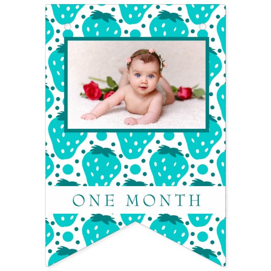 Strawberry Boy First Birthday Mijlpalen Foto's Vlaggetjes (Derde vlag)