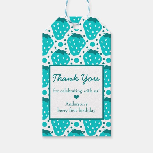 Strawberry Boy First Birthday Party Bedankt Cadeaulabel (Voorkant)