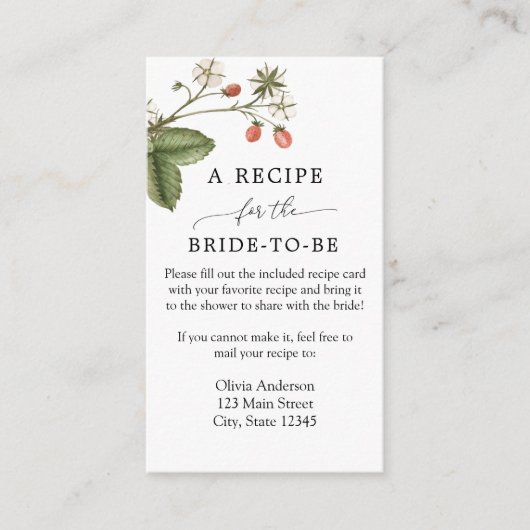 Strawberry Bridal Recipe Enclosure Card Informatiekaartje (Voorkant)