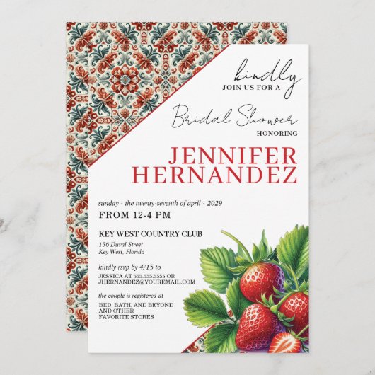 Strawberry Bridal Shower Invitation Kaart (Voorkant / Achterkant)