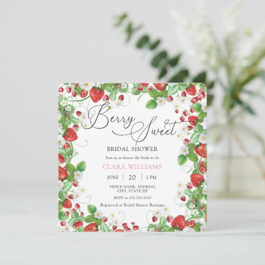 Strawberry Bruidsfeest Kaart (Staand voorkant)