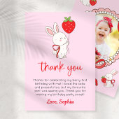 Strawberry Bunny Birthday Photo Thank You Card Kaart