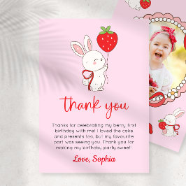 Strawberry Bunny Birthday Photo Thank You Card Kaart