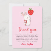Strawberry Bunny Birthday Photo Thank You Card Kaart (Voorkant)