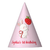 Strawberry Bunny Birthday Pink Feesthoedjes (Voorkant)