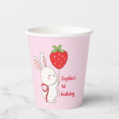 Strawberry Bunny Birthday Pink Papieren Bekers (Voorkant)