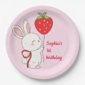 Strawberry Bunny Birthday Pink Papieren Bordje (Voorkant)