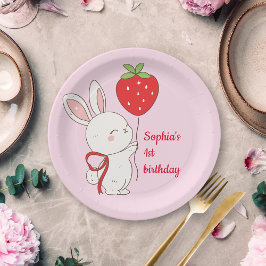 Strawberry Bunny Birthday Pink Papieren Bordje
