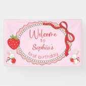 Strawberry Bunny Birthday Welcome Sign Banner (Horizontaal)