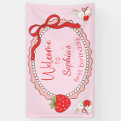 Strawberry Bunny Birthday Welcome Sign Banner (Verticaal)