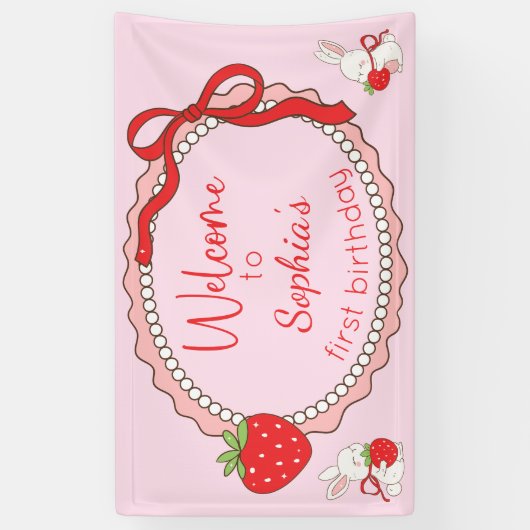 Strawberry Bunny Birthday Welcome Sign Banner (Verticaal)