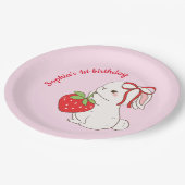 Strawberry Bunny Pink Birthday Papieren Bordje (Gekanteld)