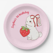 Strawberry Bunny Pink Birthday Papieren Bordje (Voorkant)