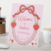 Strawberry Bunny Pink Frame Welcome Birthday Reclamebord Met Voetstuk (Insitu)