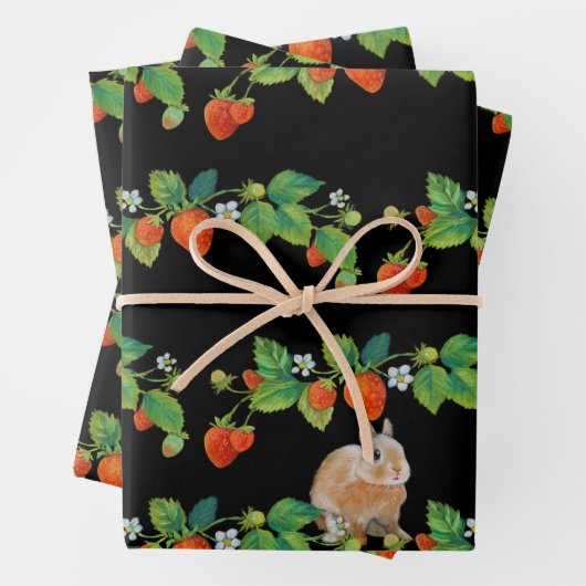Strawberry Bunny Wrapping Paper (In situ)