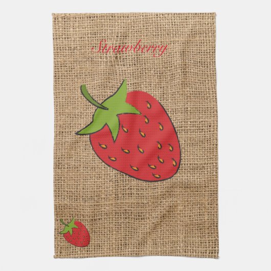 Strawberry Burlap print Kitchen Towel Theedoek (Verticaal)