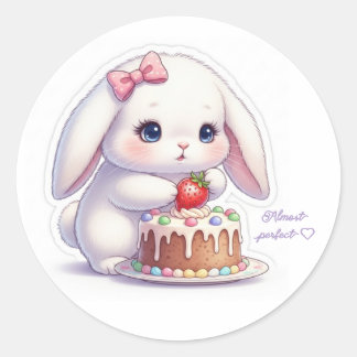 Strawberry Cake Bunny - Careful Decorating Kawaii  Ronde Sticker
