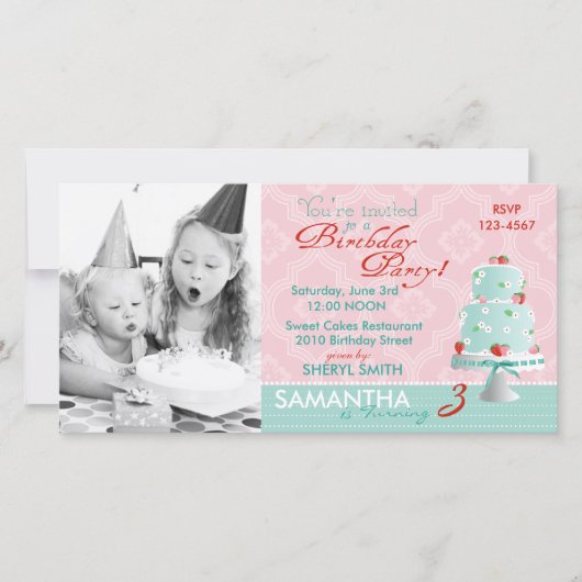 Strawberry Cake Invitation Photo Card (Voorkant)