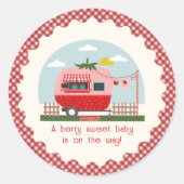 Strawberry Camper Gingham Berry Sweet Baby shower Ronde Sticker (Voorkant)