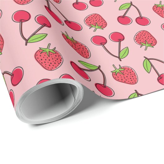 Strawberry Cherry Fruit Pattern Cute Gift Cadeaupapier (Rol Hoek)