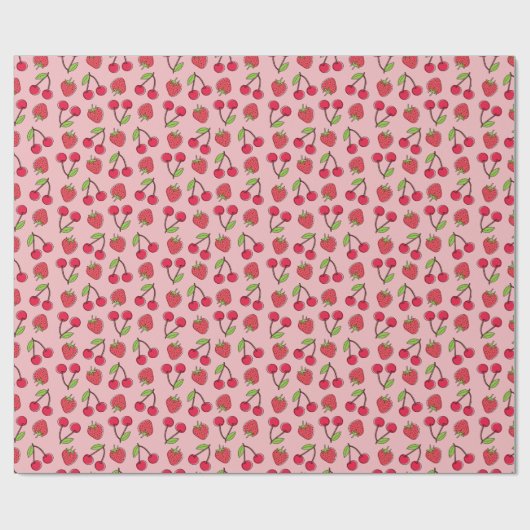 Strawberry Cherry Fruit Pattern Cute Gift Cadeaupapier (Vlak)