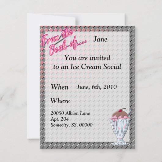 Strawberry Chocolate Sundae Sjabloon Kaart (Voorkant)