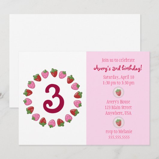 Strawberry Circle Invitation Kaart (Voorkant / Achterkant)
