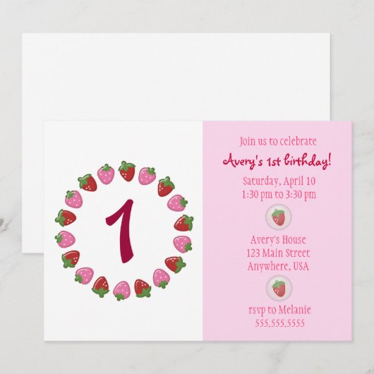 Strawberry Circle Invitation Kaart (Voorkant / Achterkant)