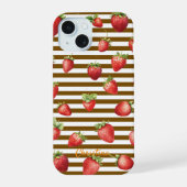 Strawberry Cocoa Stripes personaliseren iPhone Cas 15 Case (Achterkant)