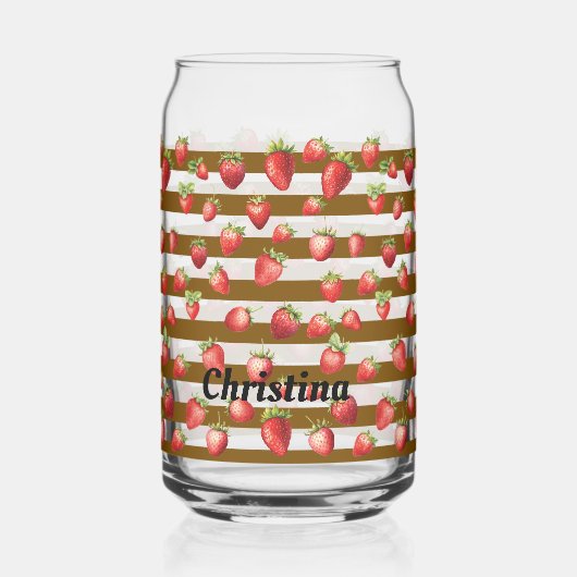 Strawberry Cocoa Stripes Personalize Blikvorm Glas (Voorkant)