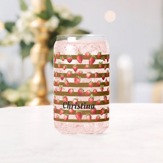 Strawberry Cocoa Stripes Personalize Blikvorm Glas (Insitu (Huwelijk))