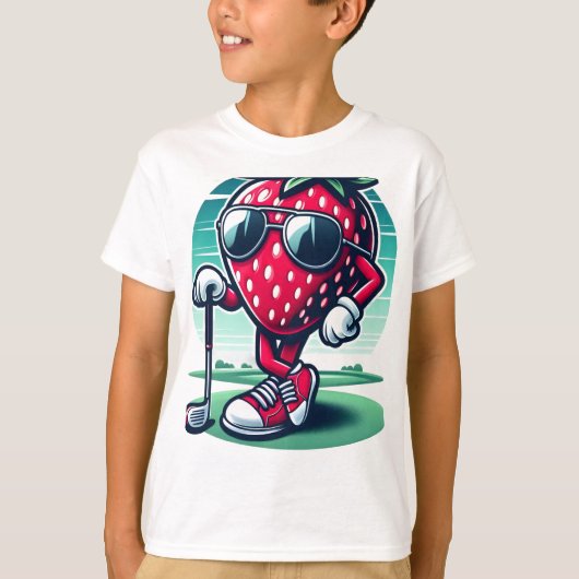 Strawberry Cool Golfer! - Cartoon Strawberry Golf T-shirt (Voorkant)