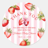 Strawberry Coquette Bow Baby Shower Favor Gift Ronde Sticker (Voorkant)