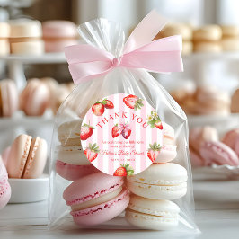 Strawberry Coquette Bow Baby Shower Favor Gift Ronde Sticker
