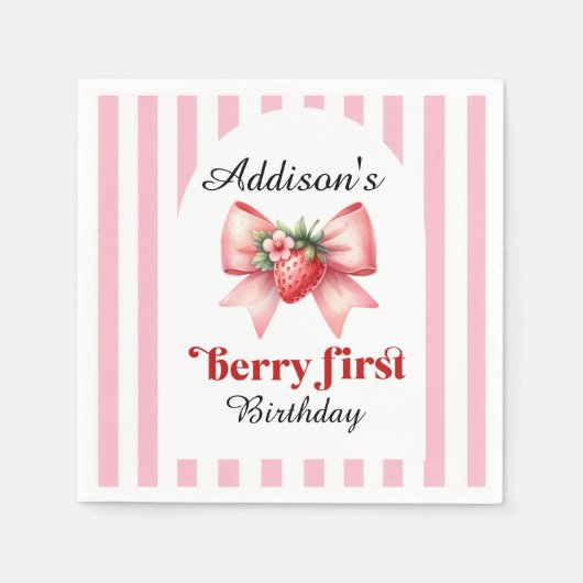 Strawberry Coquette eerste verjaardagsfeestje Servet (Voorkant)