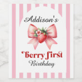 Strawberry Coquette eerste verjaardagsfeestje Wijn Etiket (Enkel label)