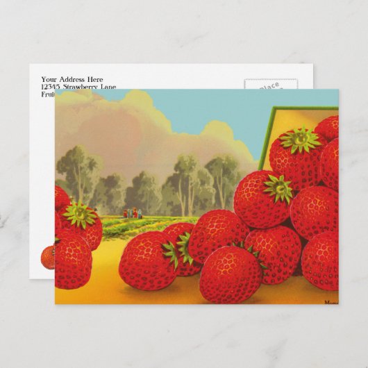 Strawberry Crate Label Art Bewerkbare  Blank Briefkaart (Voorkant / Achterkant)