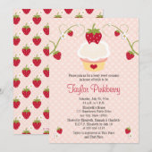Strawberry Cupcake Bridal Shower Invitation roze Kaart (Voorkant / Achterkant)