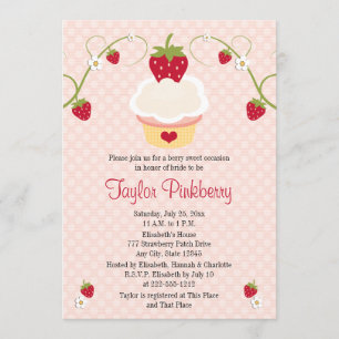 Strawberry Cupcake Bridal Shower Invitation roze Kaart