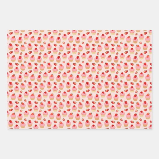 Strawberry Cupcakes Wrapping Paper Sheet Set van 3 (Voorkant 2)