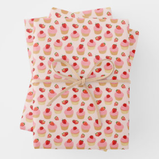 Strawberry Cupcakes Wrapping Paper Sheet Set van 3